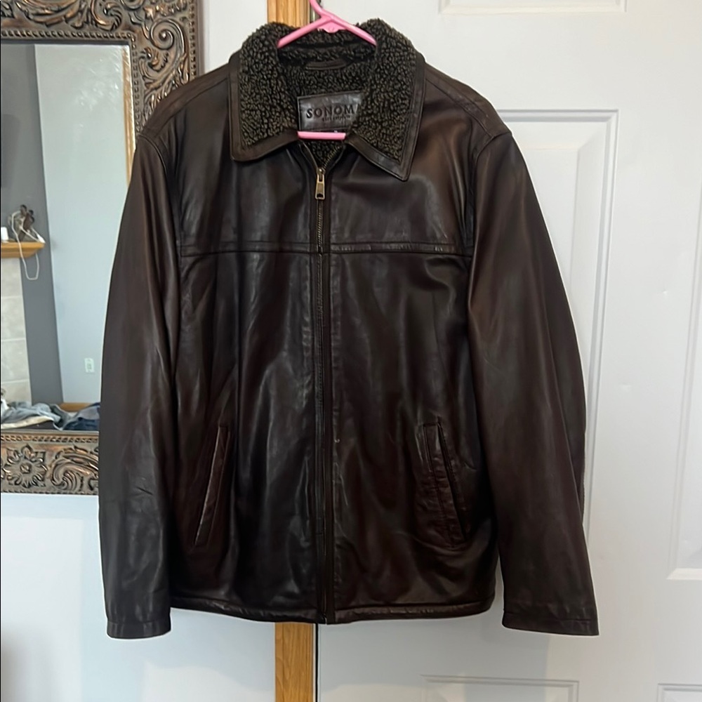 Brown Leather Jacket with Shearling Collar